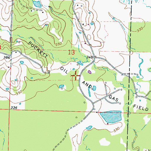 Topographic Map of Puckett Oil and Gas Field, MS