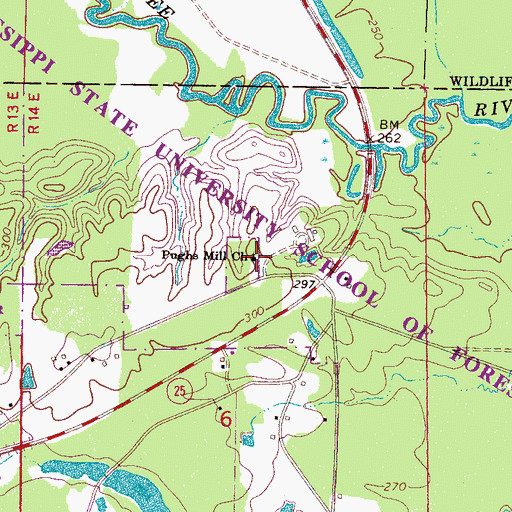 Topographic Map of Pughs Mill Church, MS
