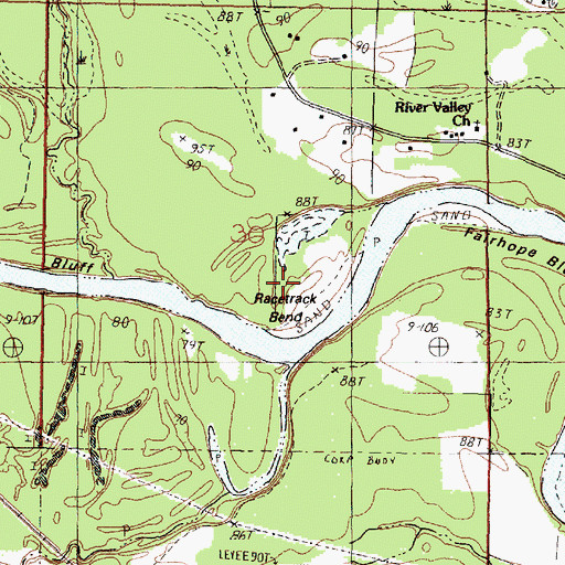 Topographic Map of Racetrack Bend, MS