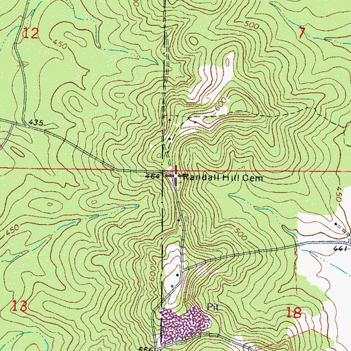 Topographic Map of Randall Hill Cemetery, MS