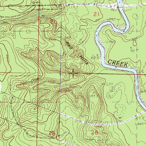 Topographic Map of Red Hills, MS
