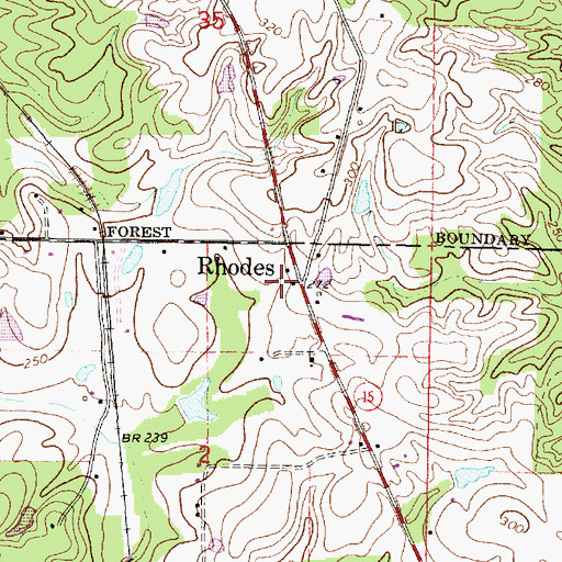 Topographic Map of Rhodes, MS