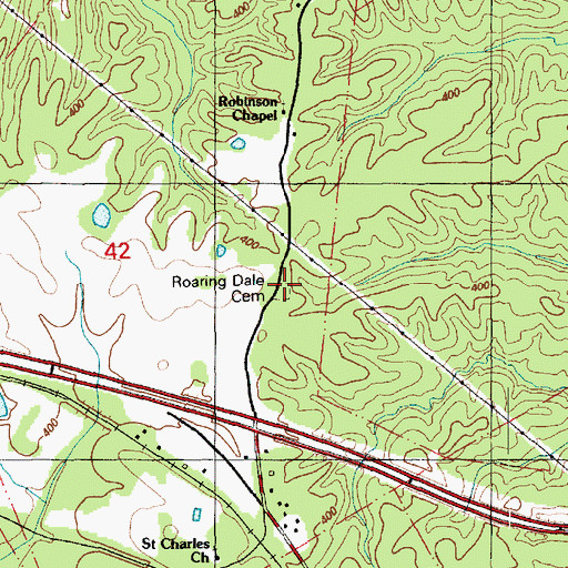 Topographic Map of Roaring Dale Cemetery, MS