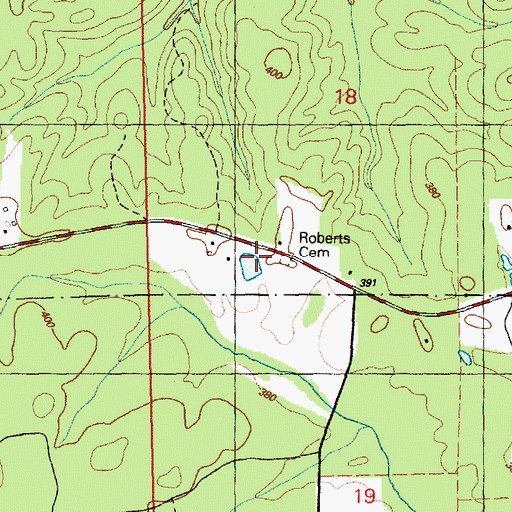 Topographic Map of Roberts Cemetery, MS