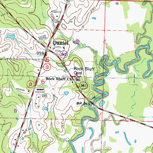 Topographic Map of Rock Bluff Cemetery, MS