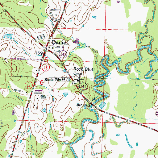 Topographic Map of Rock Bluff Church, MS