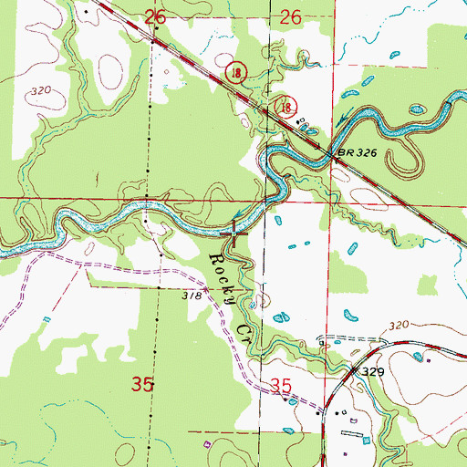 Topographic Map of Rocky Creek, MS