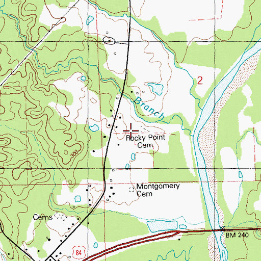 Topographic Map of Rocky Point Cemetery, MS