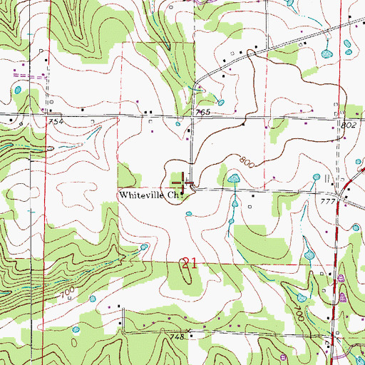 Topographic Map of Whiteville Cemetery, AR