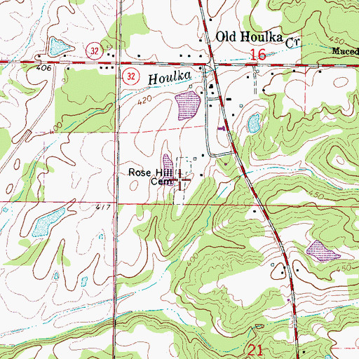 Topographic Map of Rose Hill Cemetery, MS