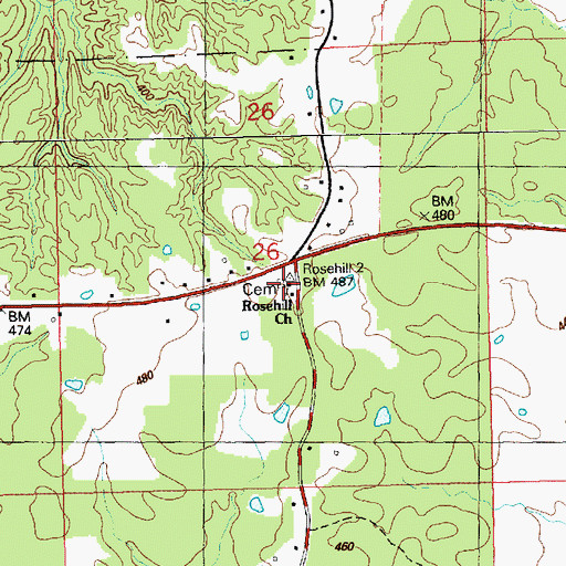 Topographic Map of Rosehill Church, MS