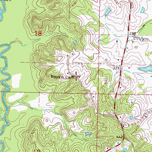Topographic Map of Royals and Webb Cemetery, MS
