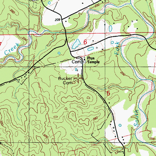 Topographic Map of Rucker Cemetery, MS