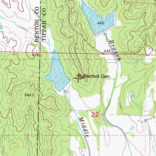 Topographic Map of Rutherford Cemetery, MS