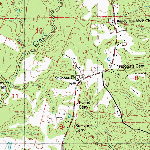 Topographic Map of Saint Johns Church, MS