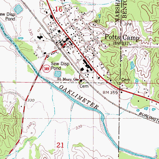 Topographic Map of Saint Mary Church, MS