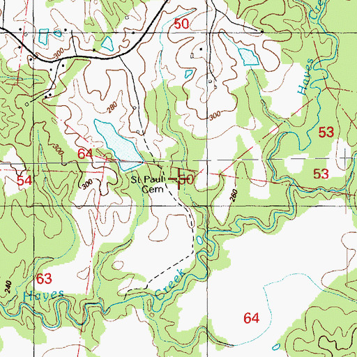 Topographic Map of Saint Paul Cemetery, MS