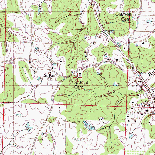 Topographic Map of Saint Paul Cemetery, MS