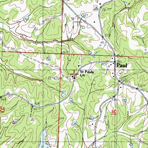 Topographic Map of Saint Pauls Cemetery, MS