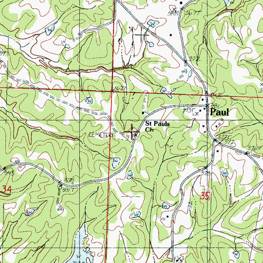 Topographic Map of Saint Pauls Church, MS