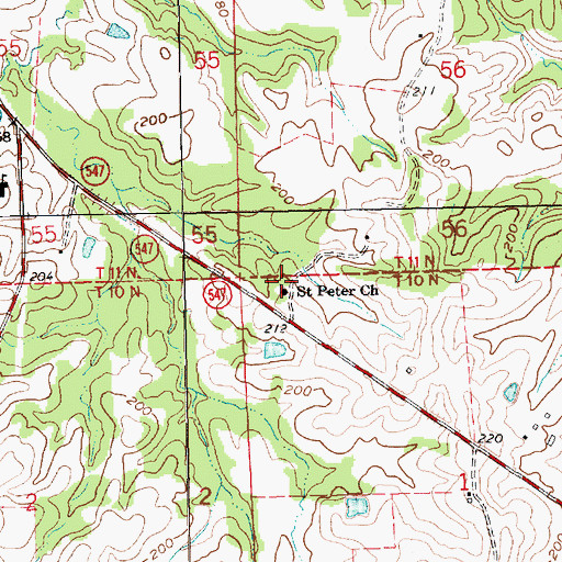 Topographic Map of Saint Peters Baptist Church, MS