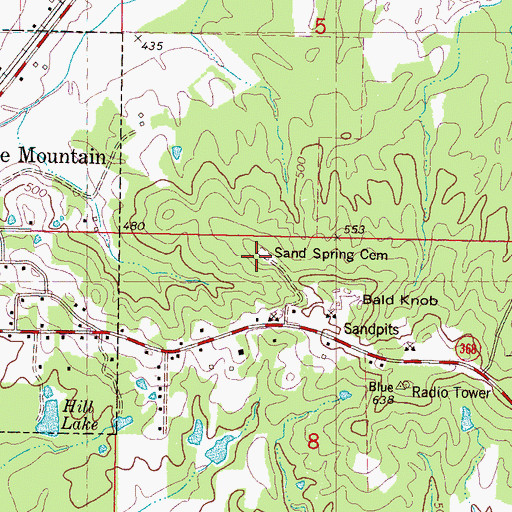 Topographic Map of Sand Spring Cemetery, MS