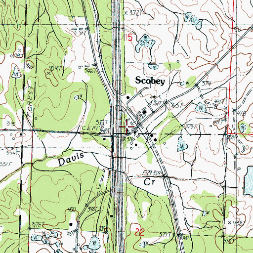 Topographic Map of Scobey, MS