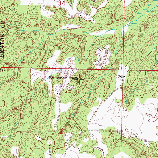 Topographic Map of Shawnee Cemetery, MS