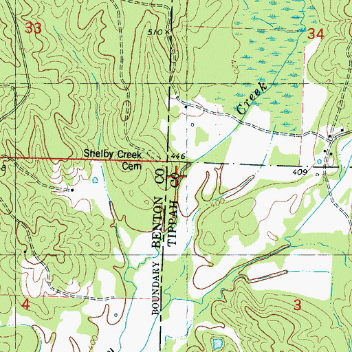 Topographic Map of Shelby Creek Cemetery, MS