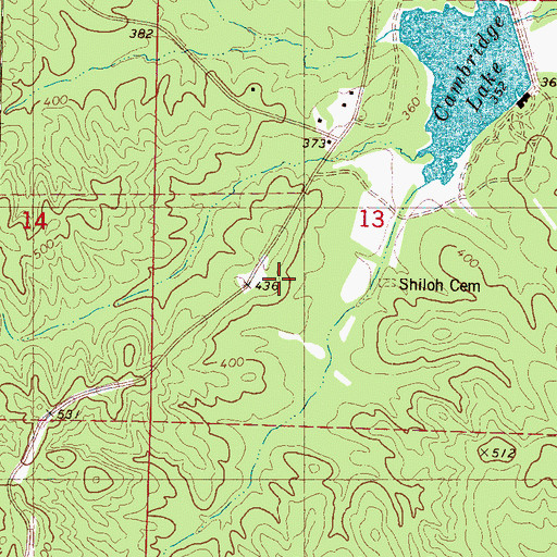 Topographic Map of Shiloh Cemetery, MS