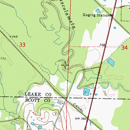 Topographic Map of Shockaloo Creek, MS
