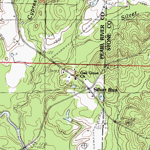 Topographic Map of Silver Run, MS
