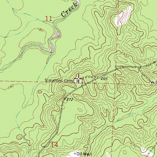 Topographic Map of Simmons Cemetery, MS