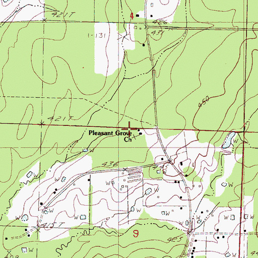 Topographic Map of Pleasant Grove Church, MS
