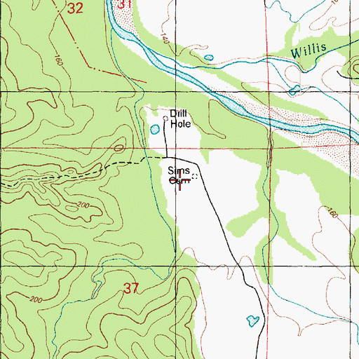Topographic Map of Sims Cemetery, MS
