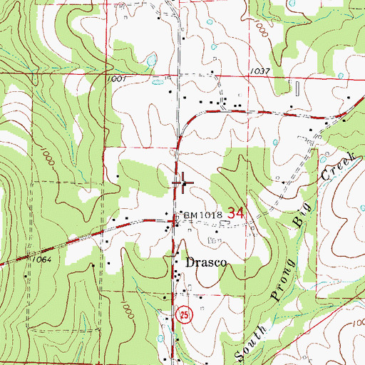 Topographic Map of Drasco Baptist Church, AR