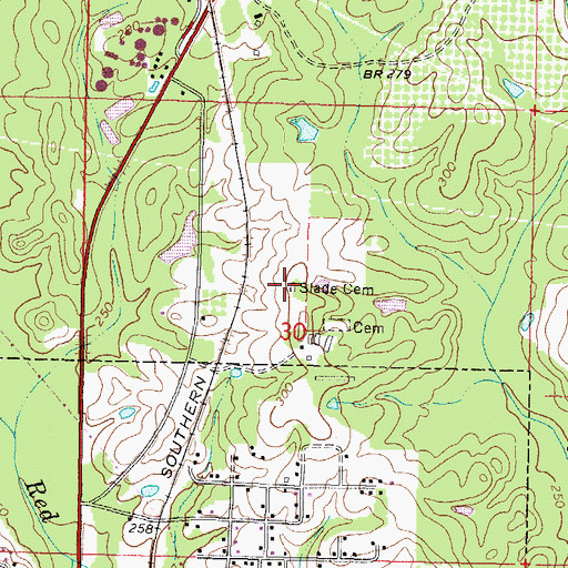 Topographic Map of Slade Cemetery, MS