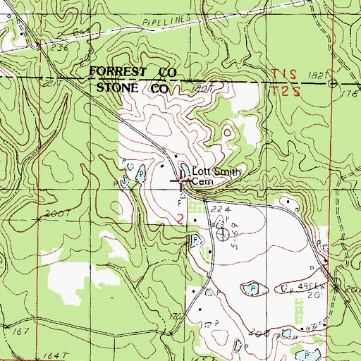 Topographic Map of Lott Smith Cemetery, MS