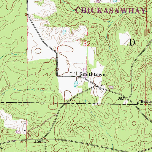 Topographic Map of Smithtown, MS