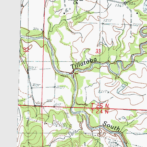 Topographic Map of South Fork Tillatoba Creek, MS