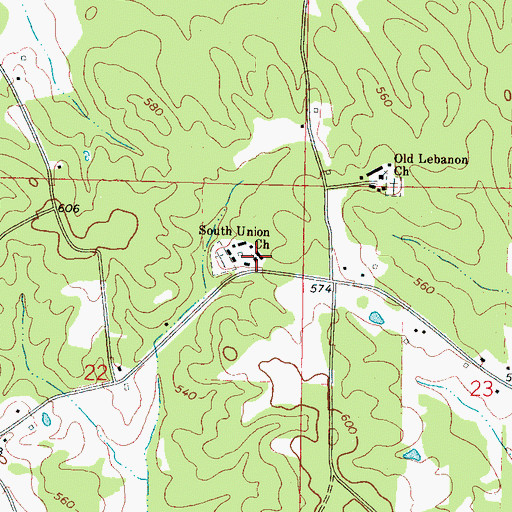 Topographic Map of South Union Church, MS