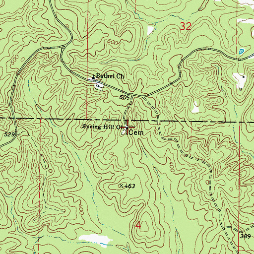 Topographic Map of Spring Hill Church, MS