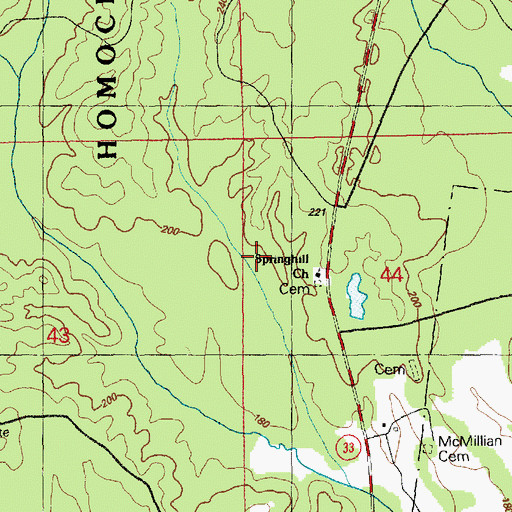 Topographic Map of Springhill Church, MS
