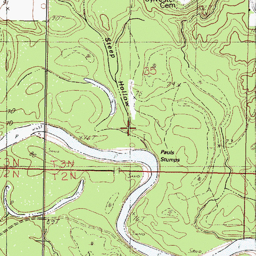 Topographic Map of Steep Hollow, MS