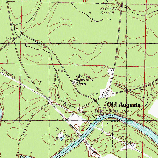 Topographic Map of Stevens Cemetery, MS