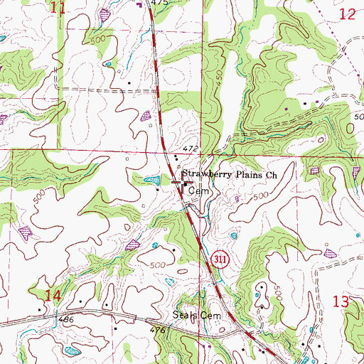 Topographic Map of Strawberry Baptist Church, MS