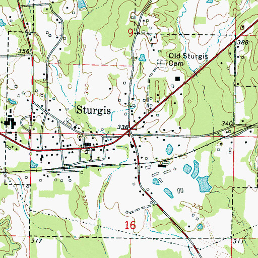 Topographic Map of Sturgis, MS