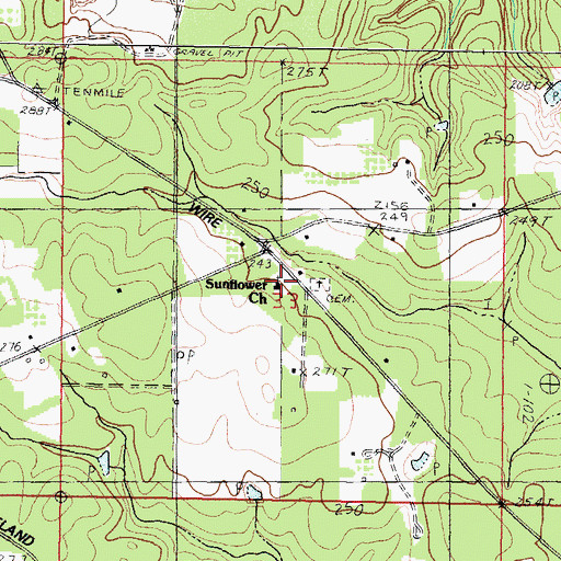 Topographic Map of Sunflower Landmark Missionary Baptist Church, MS