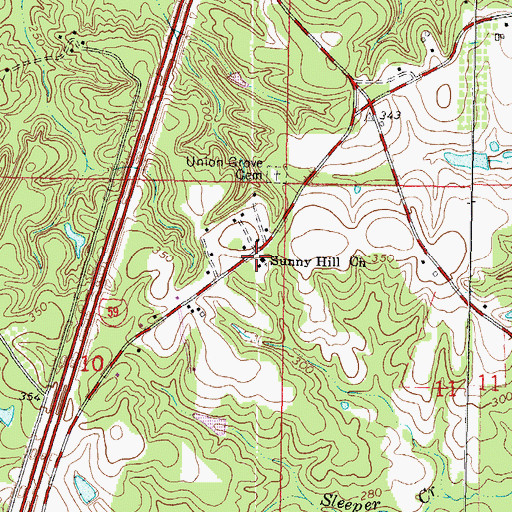Topographic Map of Sunny Hill Church, MS