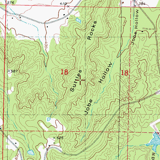 Topographic Map of Suttles Rocks, MS